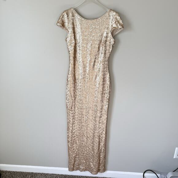 DRESS THE POPULATION TERESA BODYCON GOLD GOWN DRESS M Full Sequins Stretch M